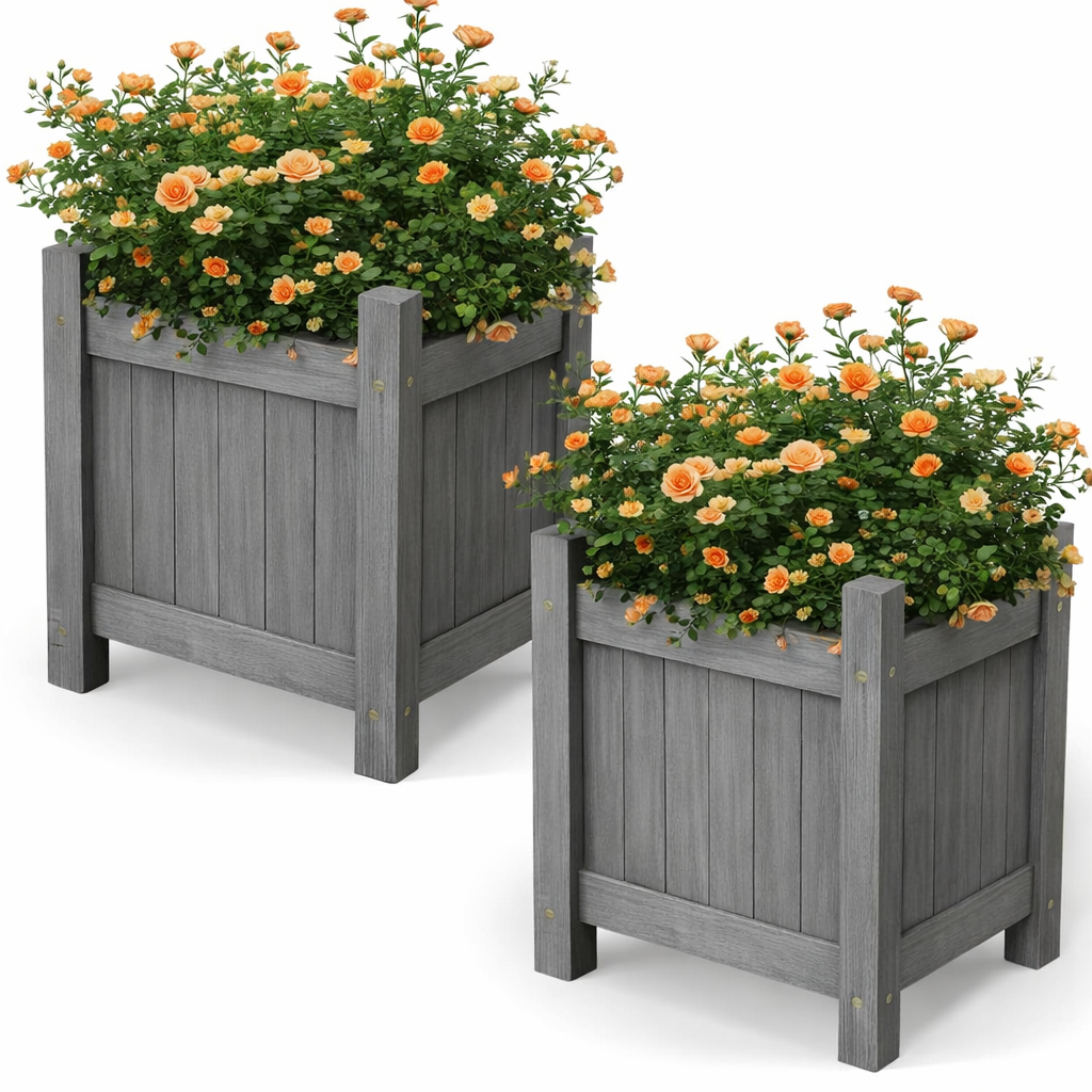 Wooden Planter Square Rectangle Modern Pot Flower Bed Outdoor Garden PE Liner