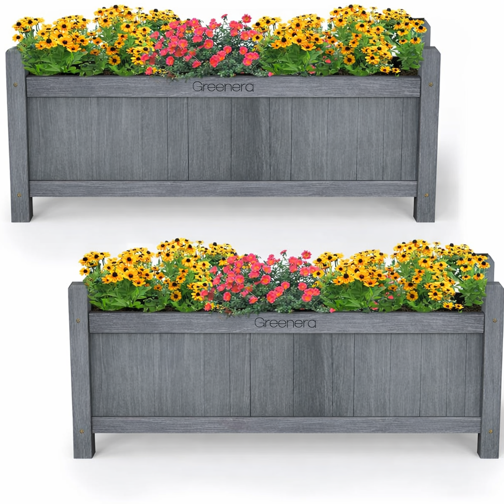 Wooden Planter Square Rectangle Modern Pot Flower Bed Outdoor Garden PE Liner
