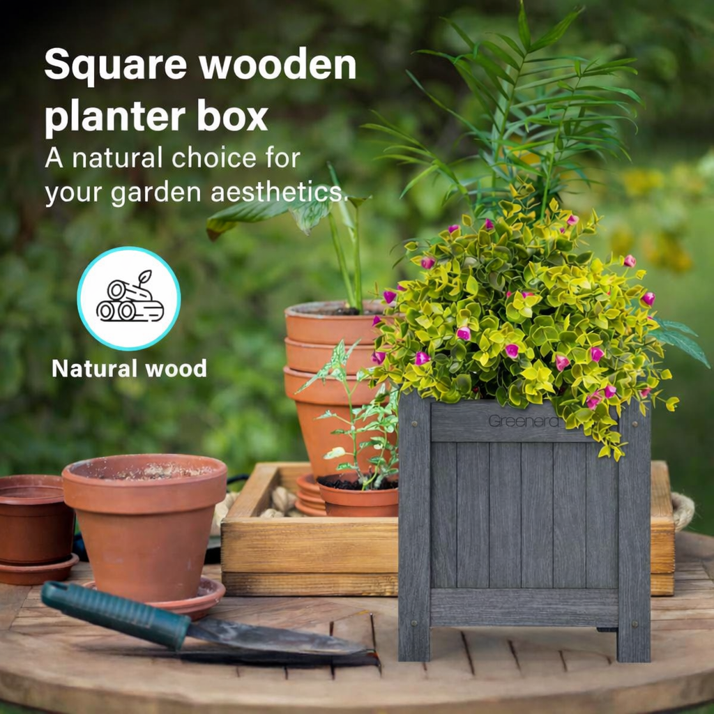 Wooden Planter Square Rectangle Modern Pot Flower Bed Outdoor Garden PE Liner