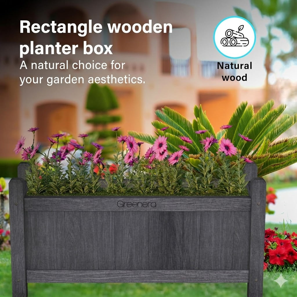 Wooden Planter Square Rectangle Modern Pot Flower Bed Outdoor Garden PE Liner