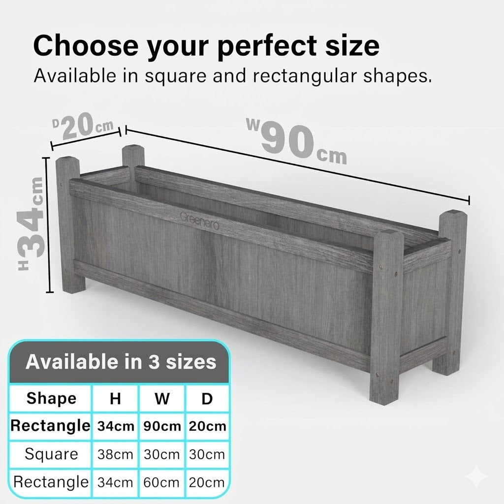 Wooden Planter Square Rectangle Modern Pot Flower Bed Outdoor Garden PE Liner