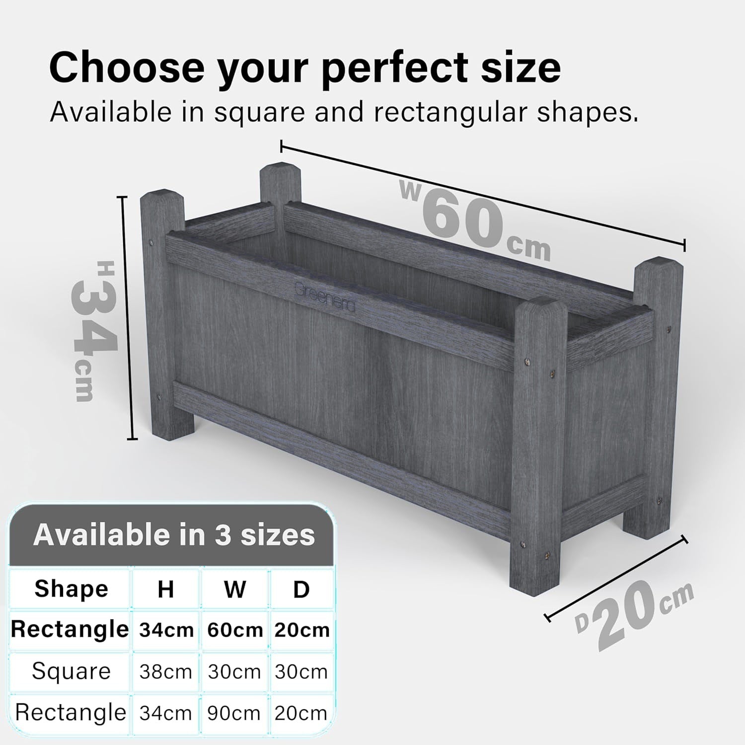 Wooden Planter Square Rectangle Modern Pot Flower Bed Outdoor Garden PE Liner