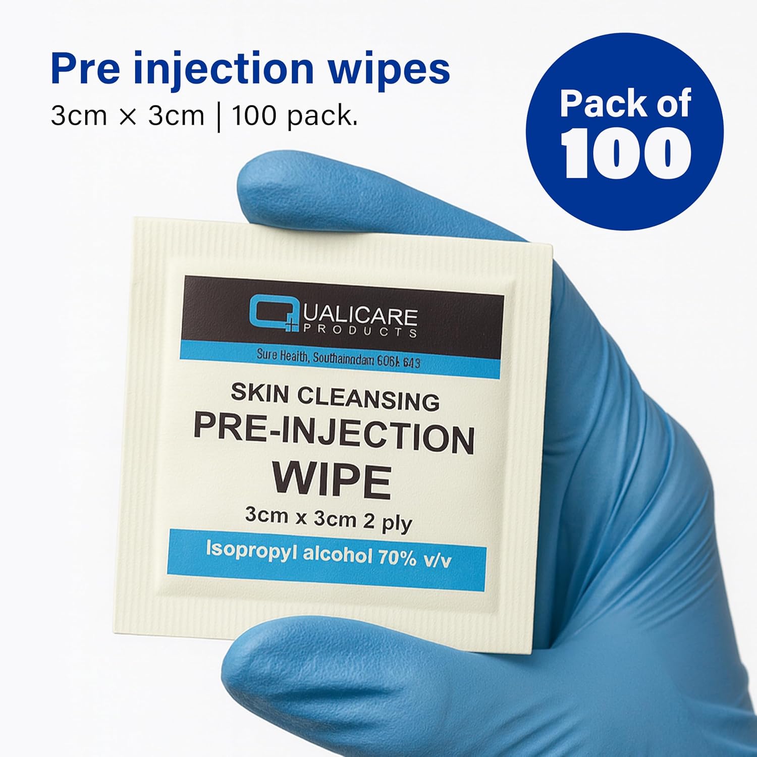 Pre-Injection 2-Ply Wipes 70% Isopropyl Alcohol Cleansing Pads Blood Test 3x3cm