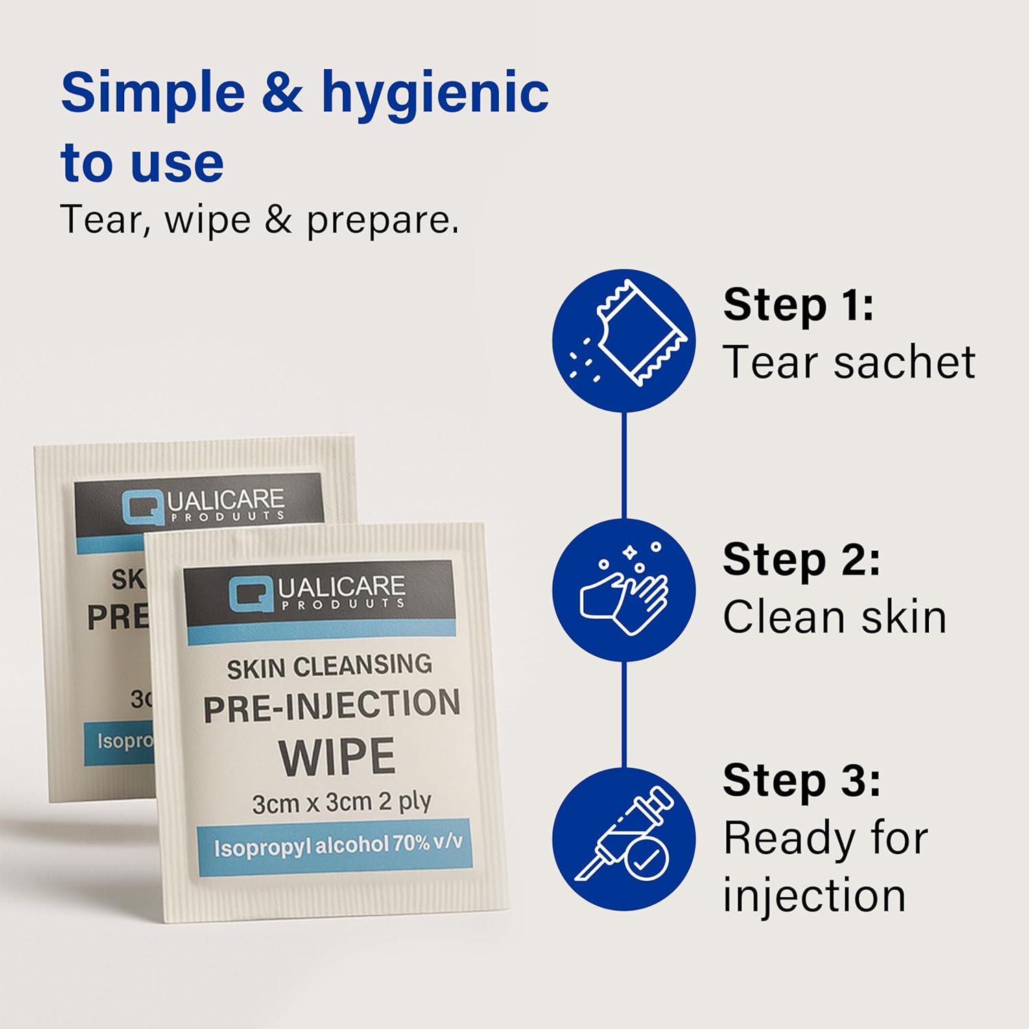 Pre-Injection 2-Ply Wipes 70% Isopropyl Alcohol Cleansing Pads Blood Test 3x3cm