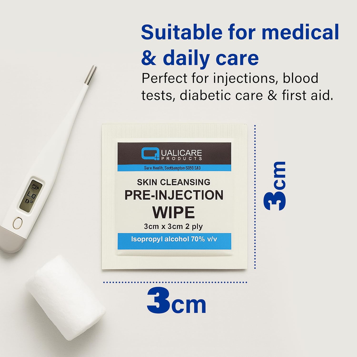 Pre-Injection 2-Ply Wipes 70% Isopropyl Alcohol Cleansing Pads Blood Test 3x3cm