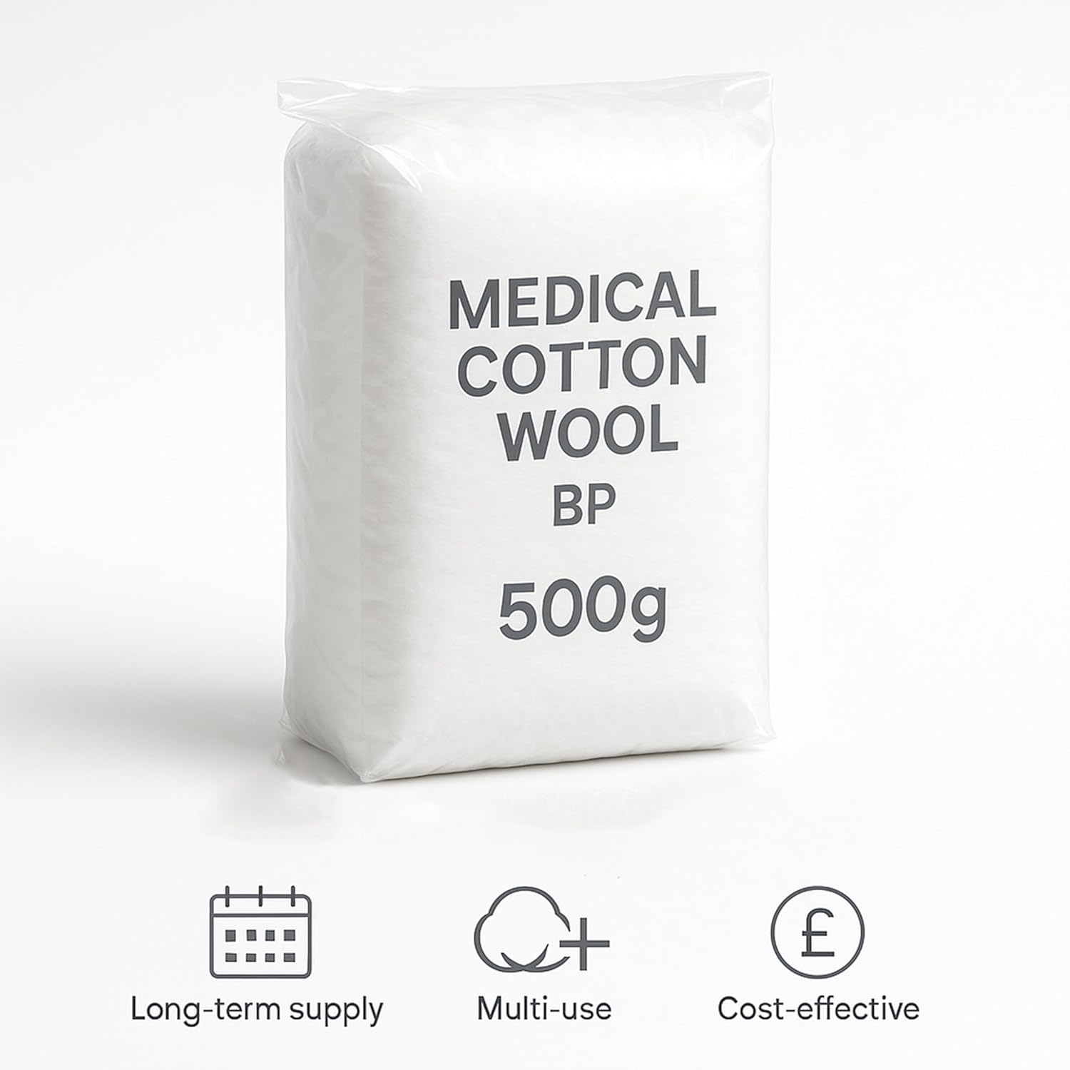 Medical Cotton Wool BP 500g Ultra Soft High Absorbency Hypoallergenic Wound Care