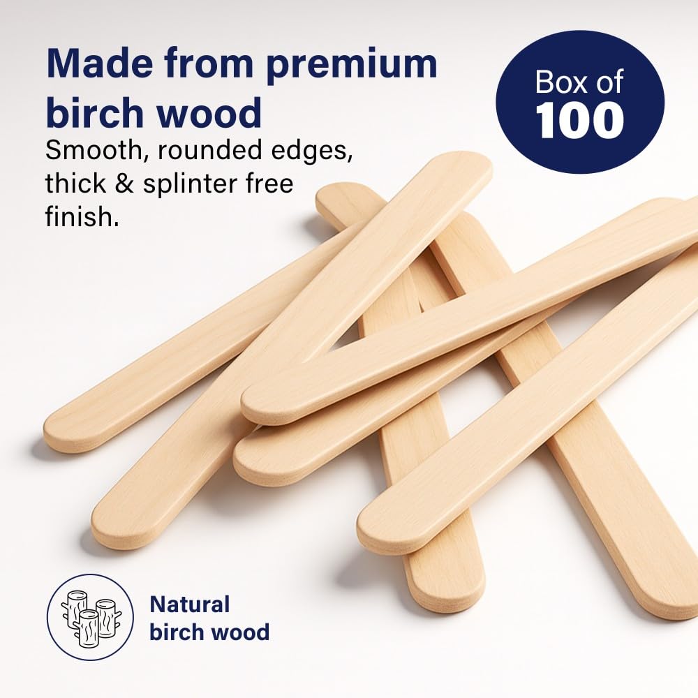 100Pcs 6 Inch Wooden Tongue Depressors Smooth Rounded Tip Splinter-Free Hygienic