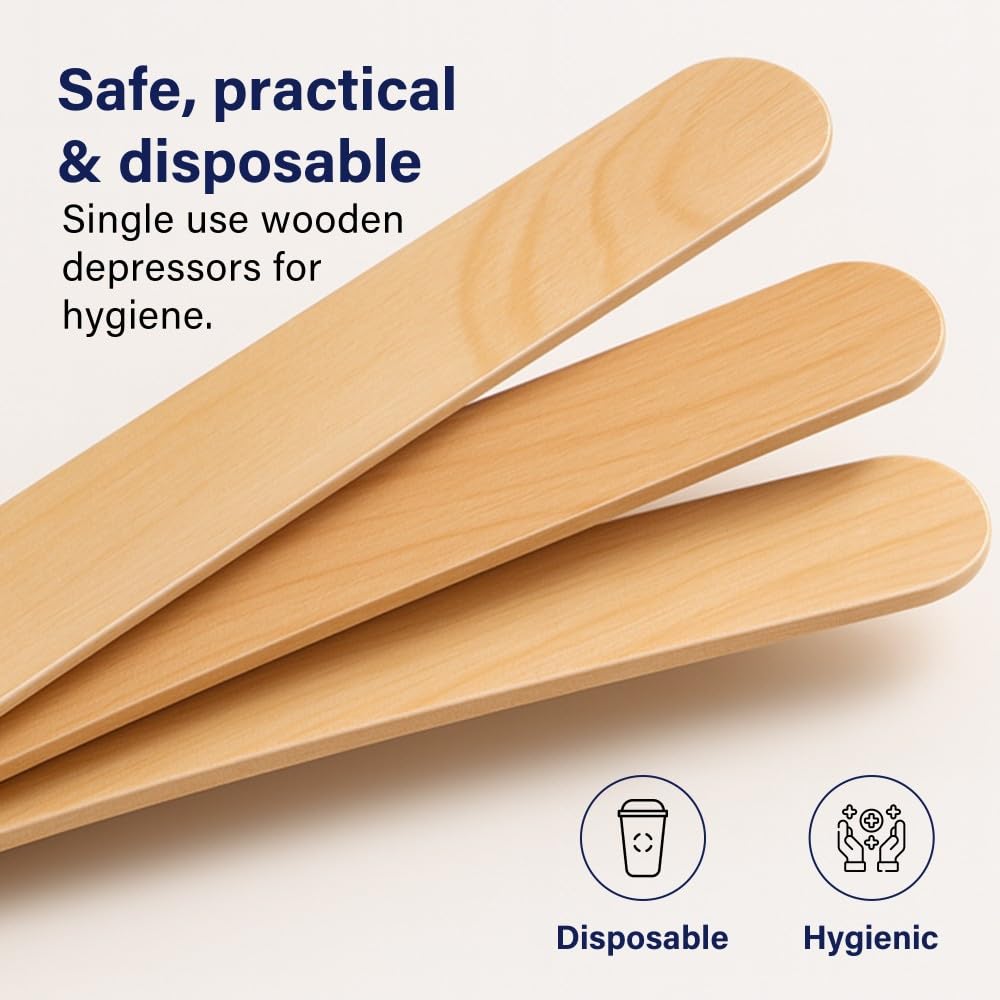 100Pcs 6 Inch Wooden Tongue Depressors Smooth Rounded Tip Splinter-Free Hygienic