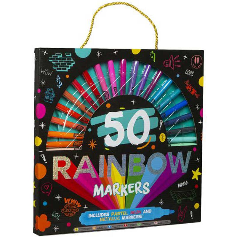 50 Rainbow Marker Pens Pastel Neon Metallic Markers Colourful Art Pens For Kids