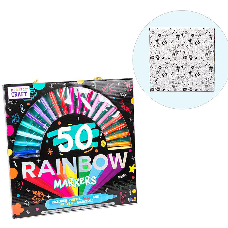 50 Rainbow Marker Pens Pastel Neon Metallic Markers Colourful Art Pens For Kids