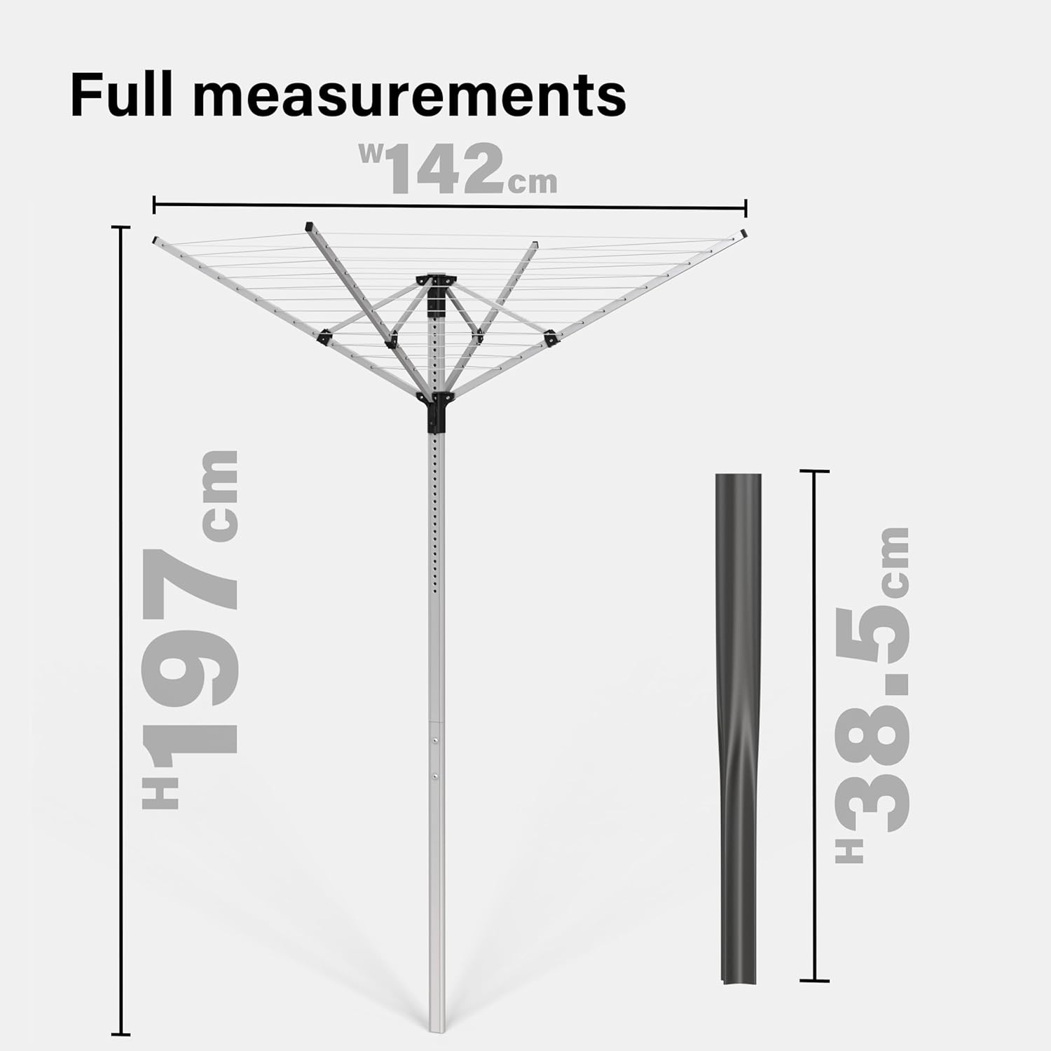 Aluminium 4 Arm 50M Rotary Washing Line Laundry Adjustable 120-180cm Dryer Cover