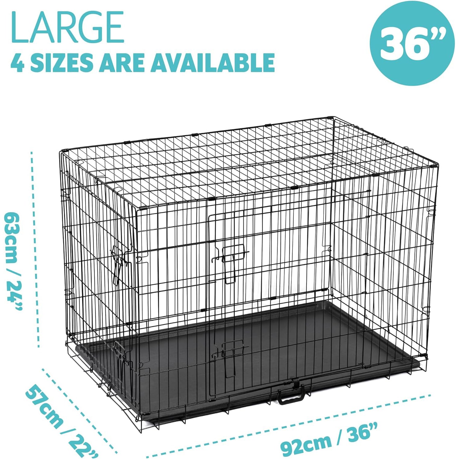 Dog Crate Extra Large Puppy Pet with Removal Tray & 2 Doors Folding Cage Train