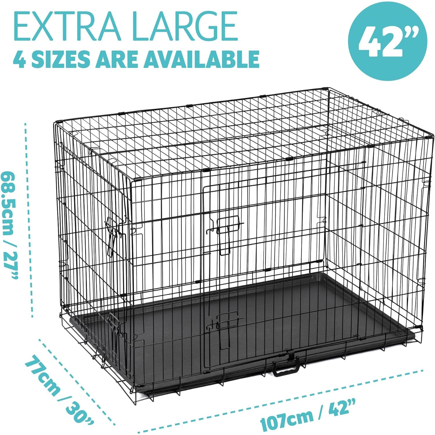 Dog Crate Extra Large Puppy Pet with Removal Tray & 2 Doors Folding Cage Train