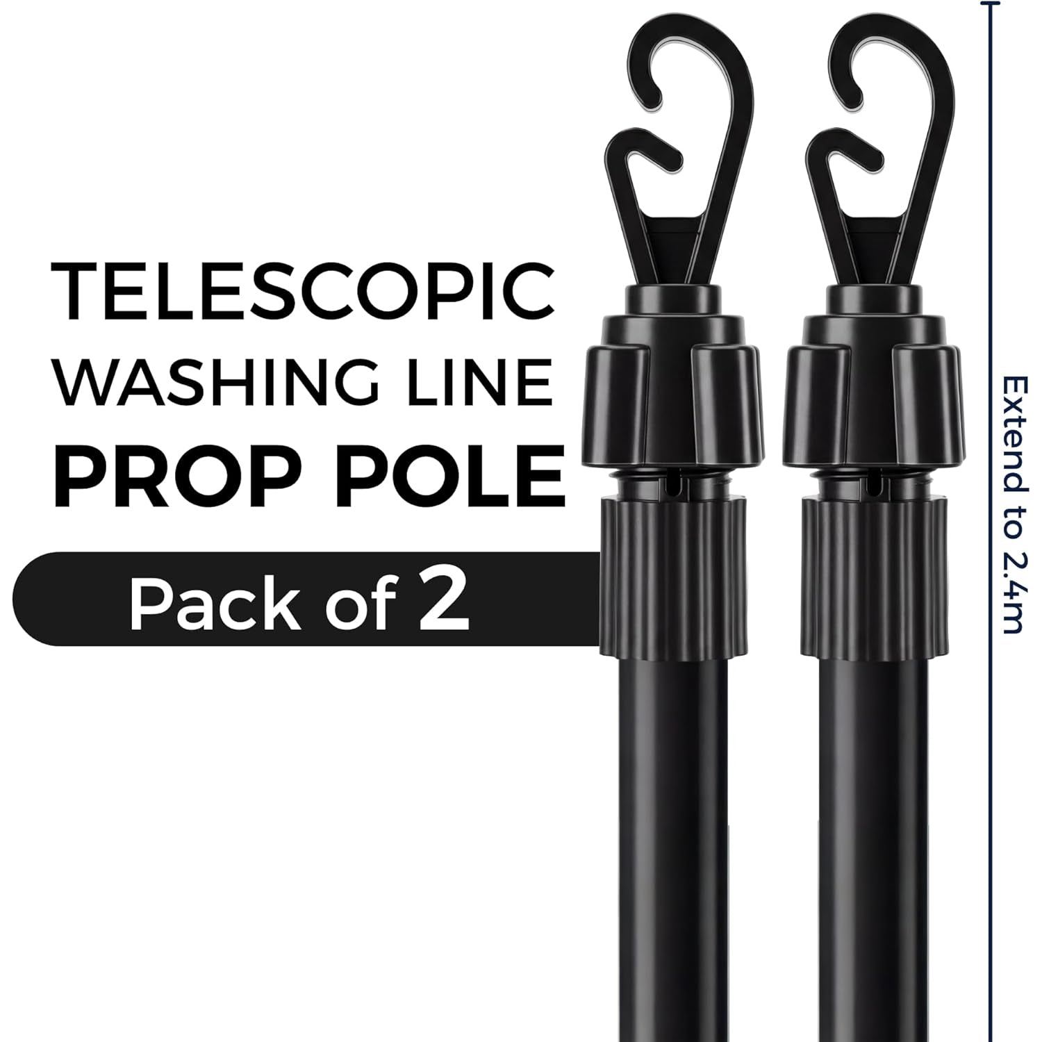2.4m Telescopic Washing Drying Line Prop Pole Metal Clotheslines Laundry Support