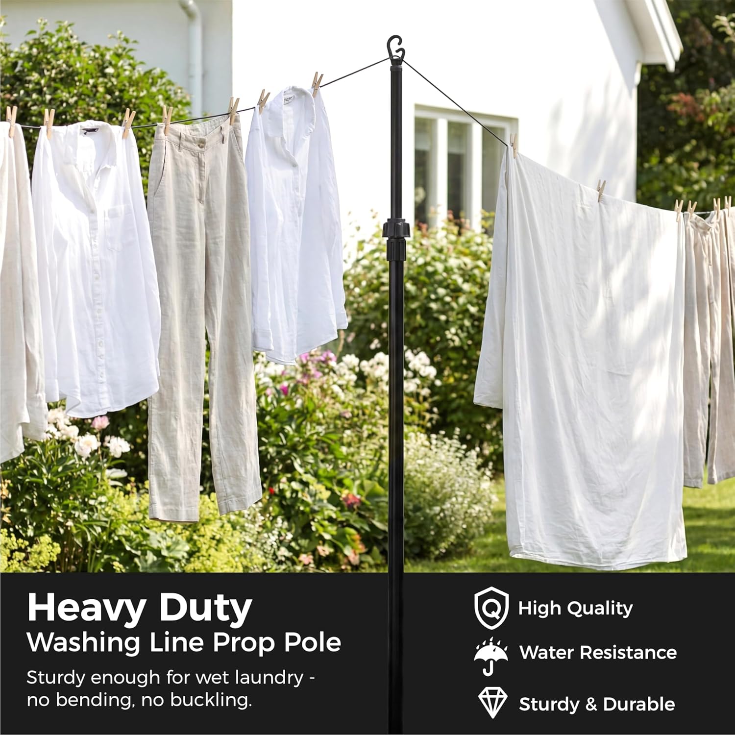 2.4m Telescopic Washing Drying Line Prop Pole Metal Clotheslines Laundry Support