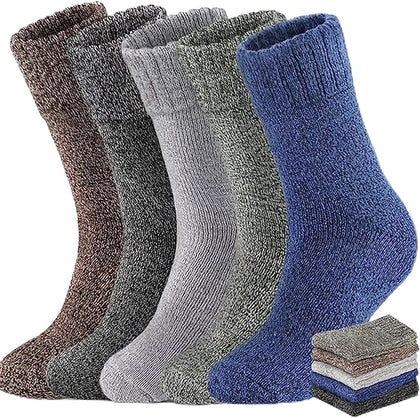 5 Pairs Mens Thick Warm Wool Crew Socks Winter Thermal Soft Casual Hiking Work