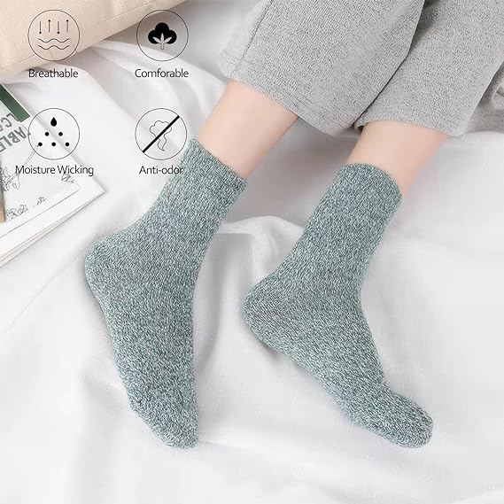 5 Pairs Thermal Wool Womens Socks Warm Winter Knitting Ladies Home Hiking Xmas