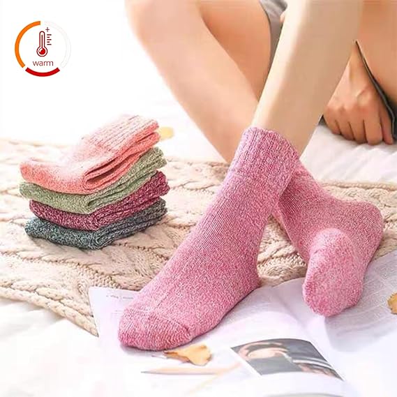 5 Pairs Thermal Wool Womens Socks Warm Winter Knitting Ladies Home Hiking Xmas