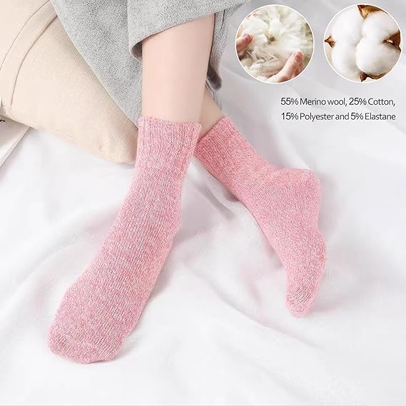 5 Pairs Thermal Wool Womens Socks Warm Winter Knitting Ladies Home Hiking Xmas