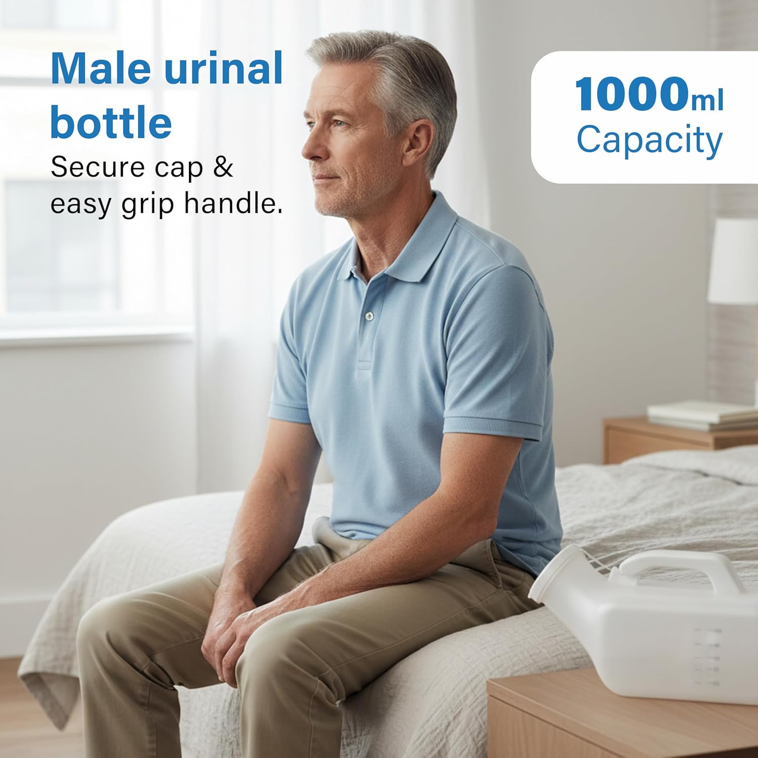 Urinal Bottle Leak Proof Wide Mouth Easy Grip Handle Reusable Bedside Home Care