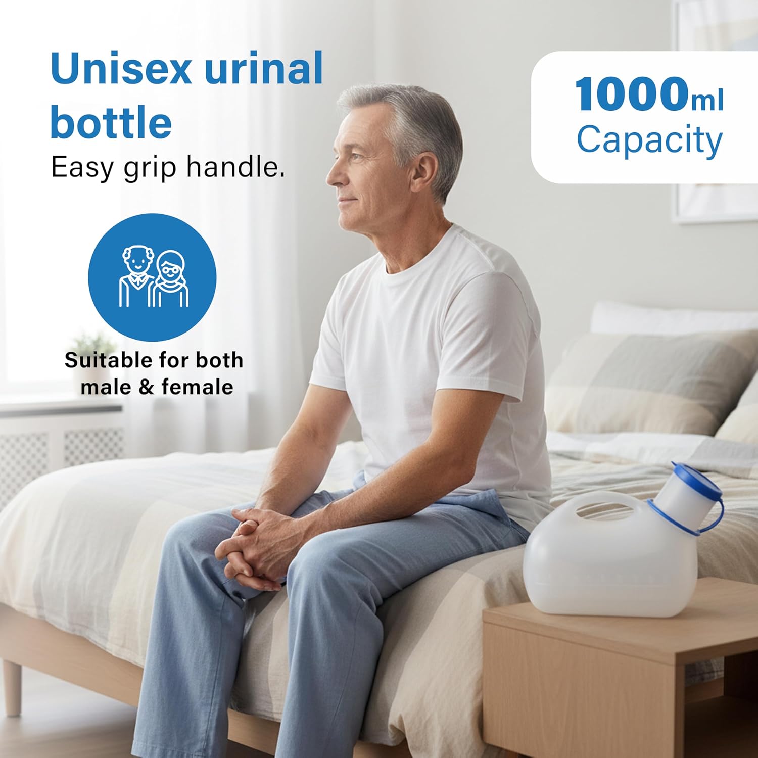 Urinal Bottle Leak Proof Wide Mouth Easy Grip Handle Reusable Bedside Home Care