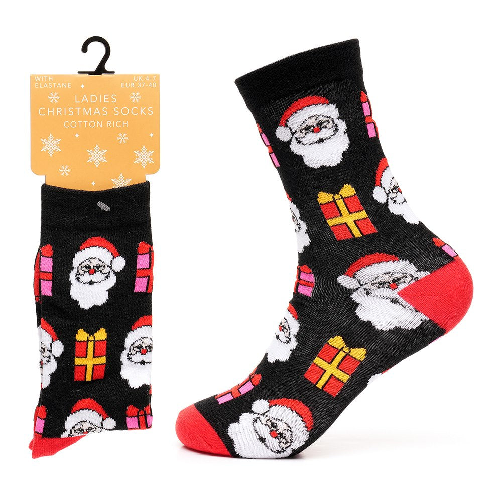 4 Pack Ladies Christmas Novelty Socks Secret Santa Party Stocking Filler Cotton