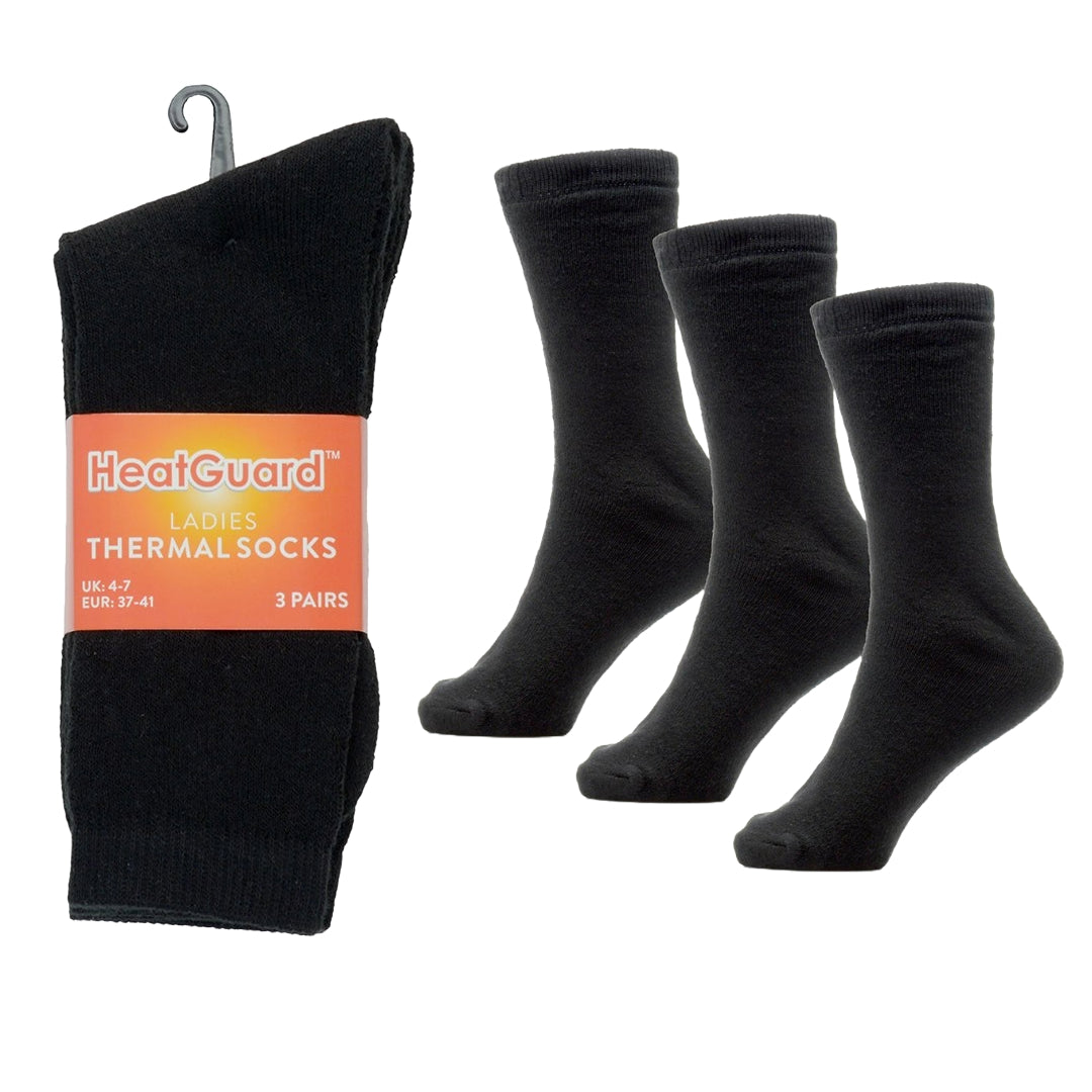 3 Pack Heatguard Thermal Thick Socks Womens Warm Winter Ski Hiking Black