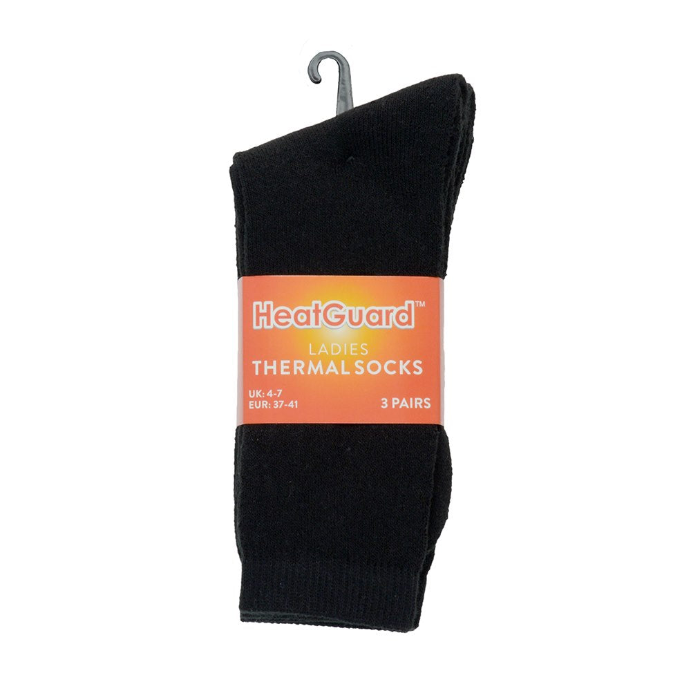 3 Pack Heatguard Thermal Thick Socks Womens Warm Winter Ski Hiking Black