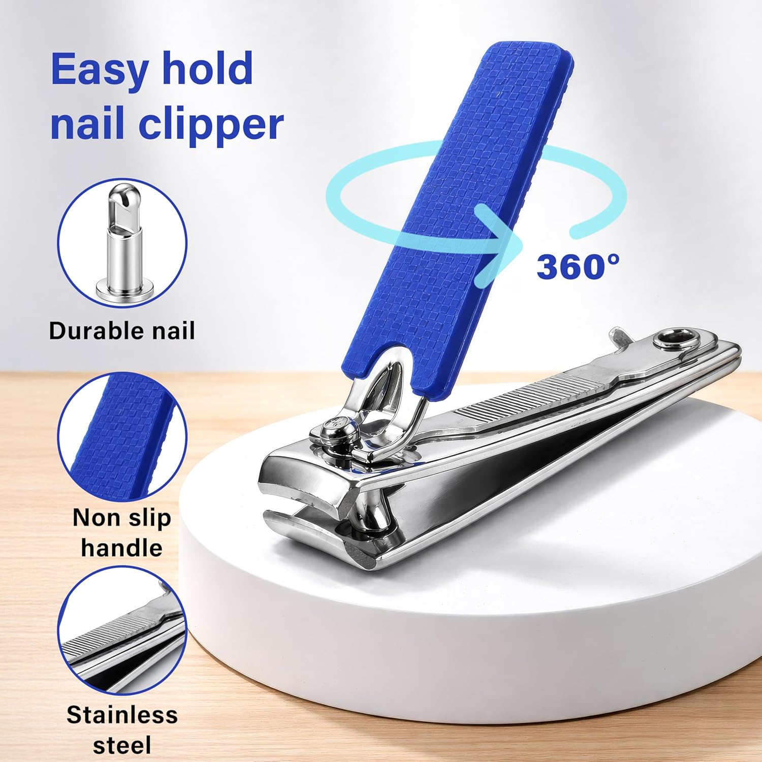 360° Easy Hold Nail Clipper Non Slip Handle Sharp Stainless Steel Thick Nails