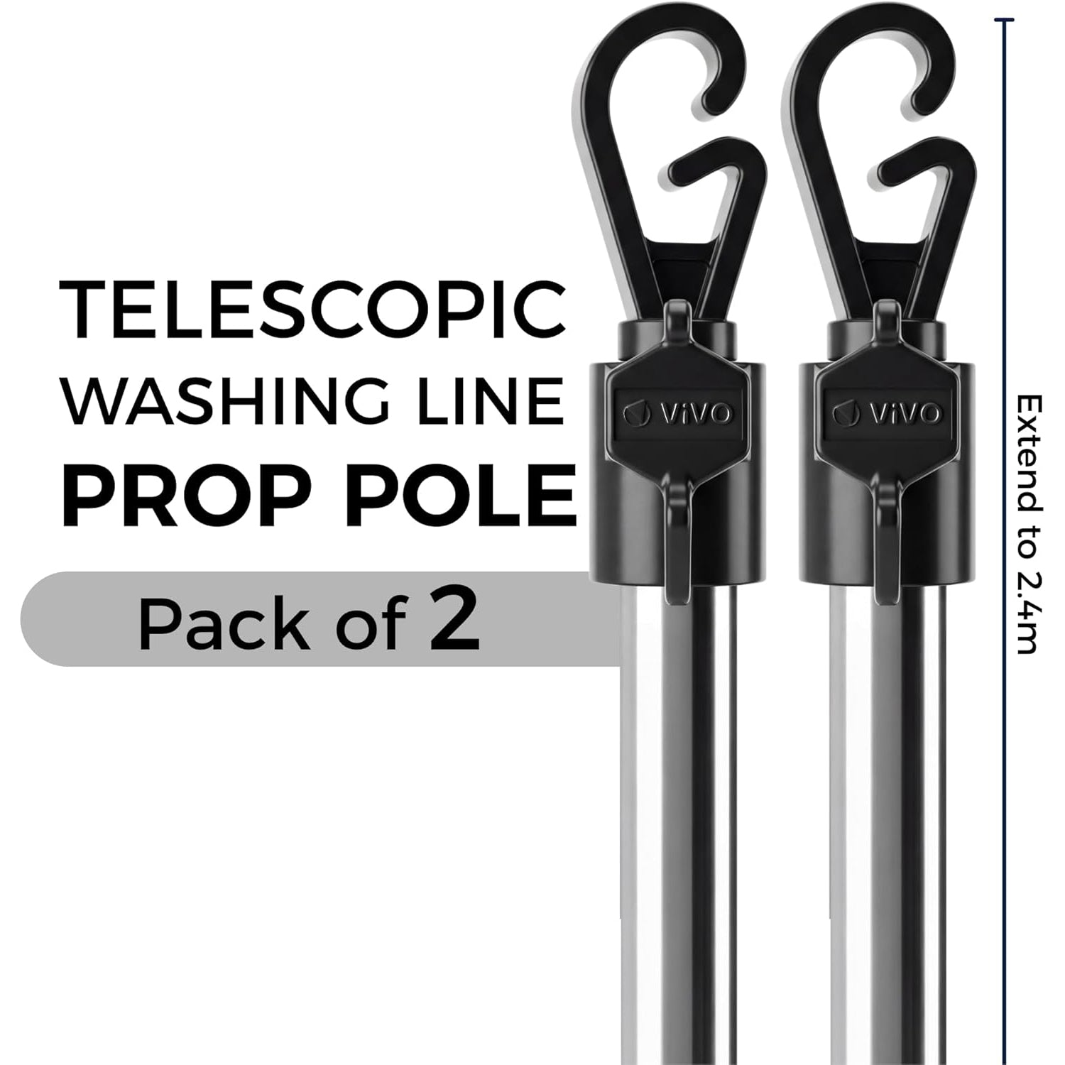 2.4m Stainless Steel Washing Line Prop Adjustable Clothes Laundry Support Pole