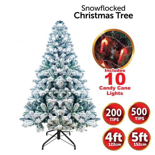 Luxury Snow Flocked Christmas Tree Candy Cane Lights Branches Stand Xmas 4ft/5ft