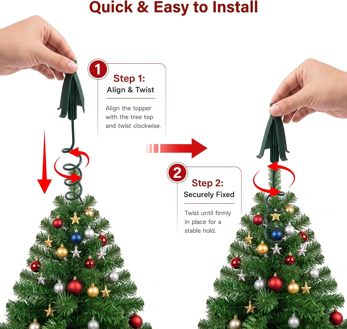 Christmas Tree Topper Holder Twist-on Adjustable Treetop Xmas Decor Support