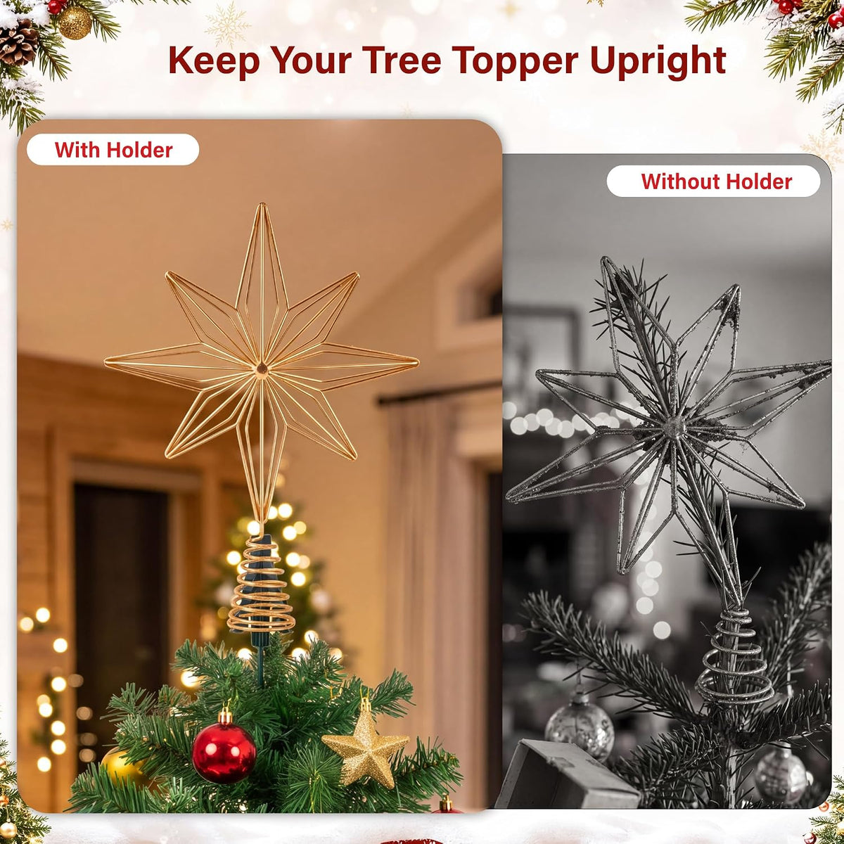 Christmas Tree Topper Holder Twist-on Adjustable Treetop Xmas Decor Support