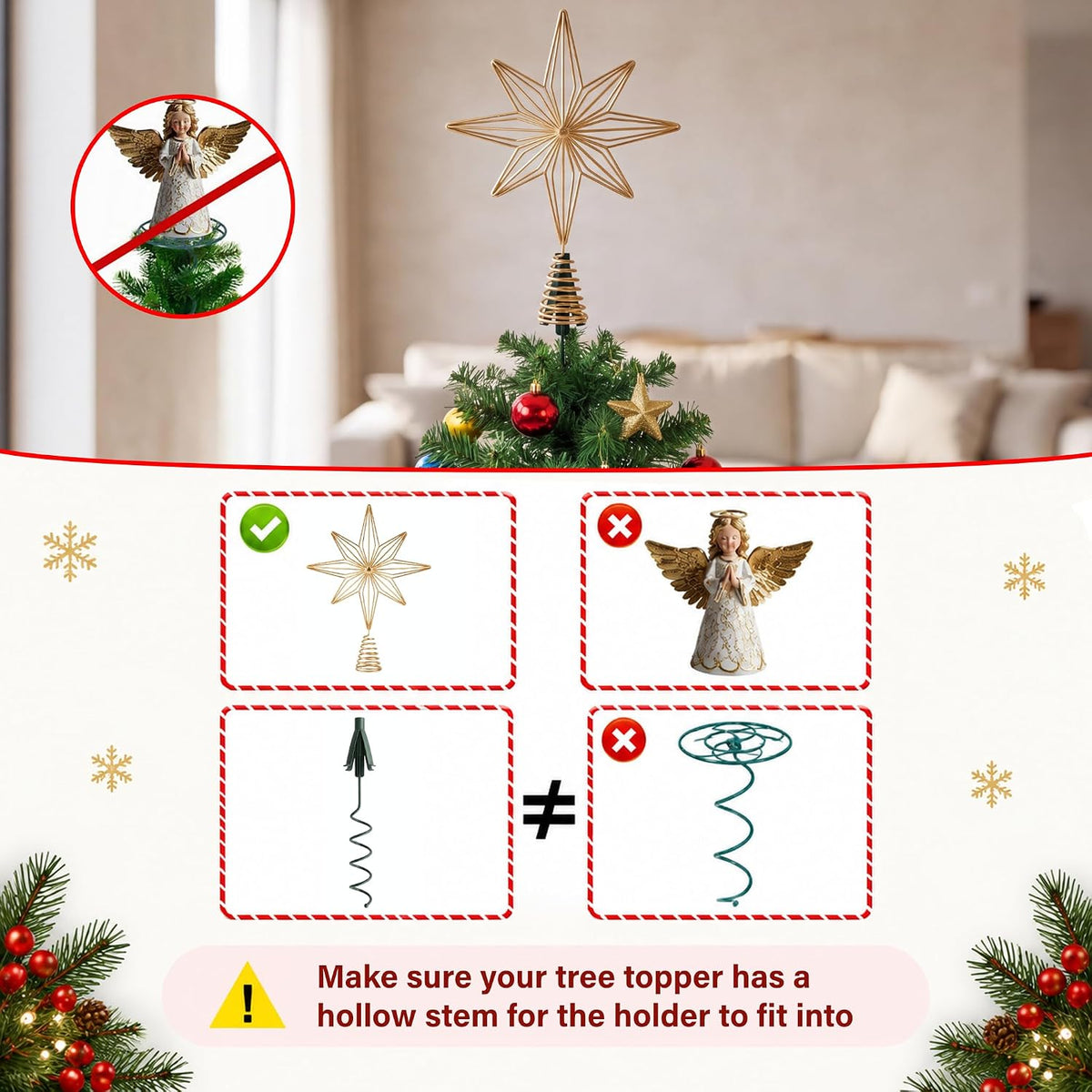 Christmas Tree Topper Holder Twist-on Adjustable Treetop Xmas Decor Support