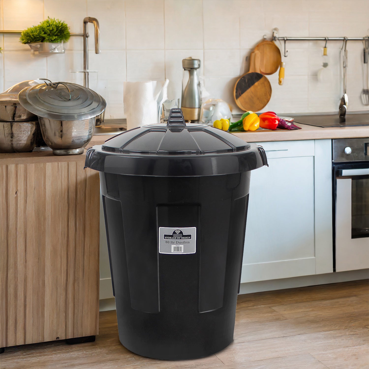 80L Extra Large Dustbin 80 Litre Plastic Round Rubbish Bin Storage Waste + Lid