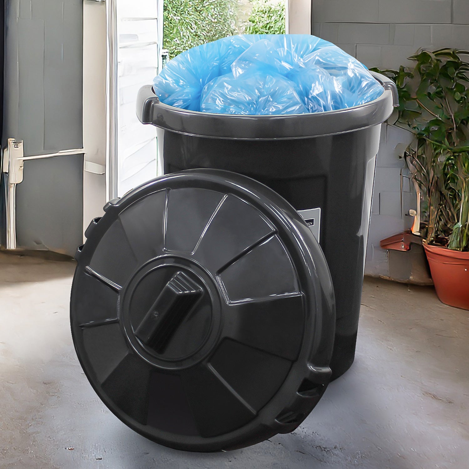 80L Extra Large Dustbin 80 Litre Plastic Round Rubbish Bin Storage Waste + Lid