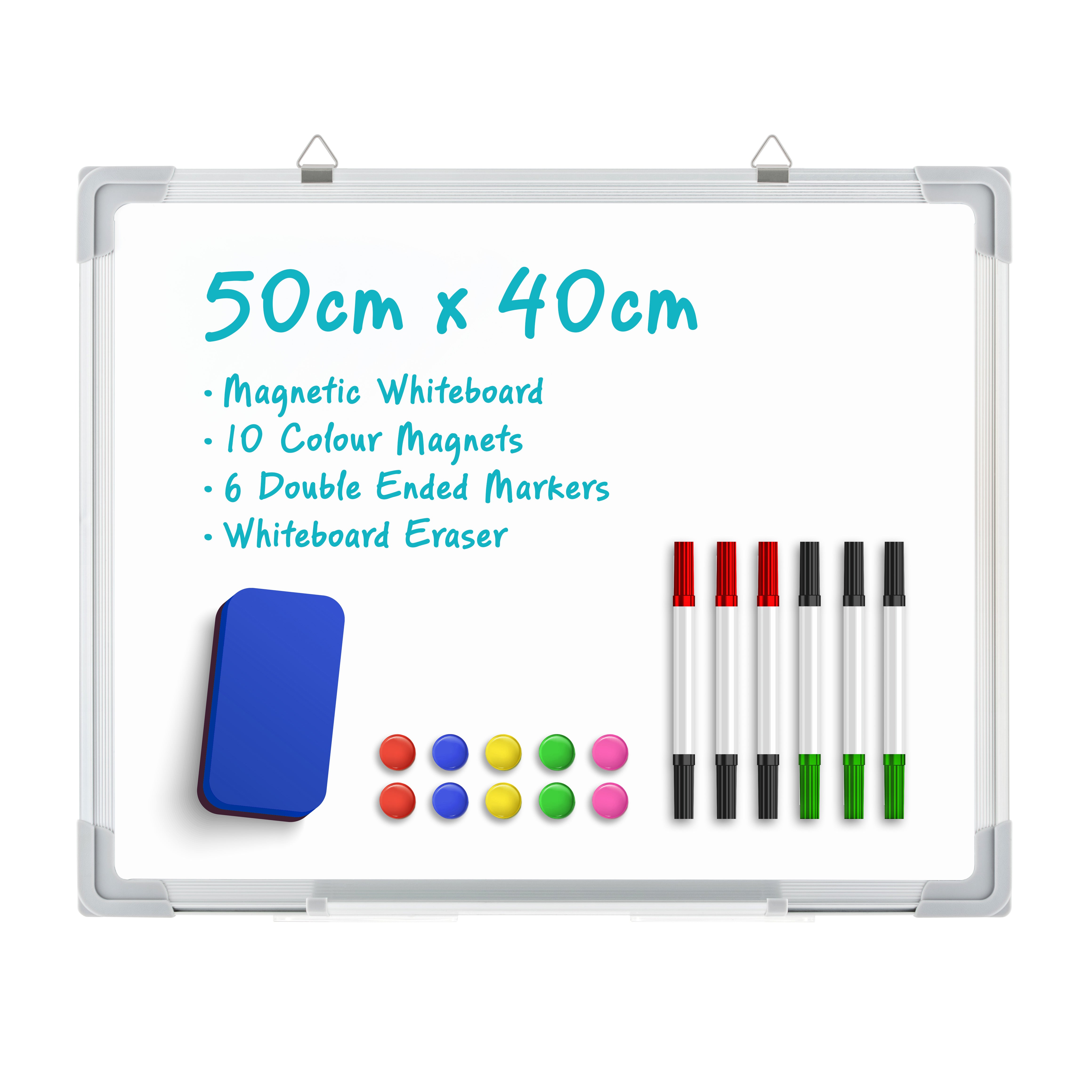 Magnetic Whiteboard Wall Hanging 10 Colour Magnets Marker Pens Memo Notice Board