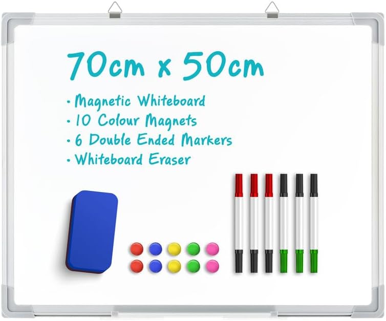 Magnetic Whiteboard Wall Hanging 10 Colour Magnets Marker Pens Memo Notice Board