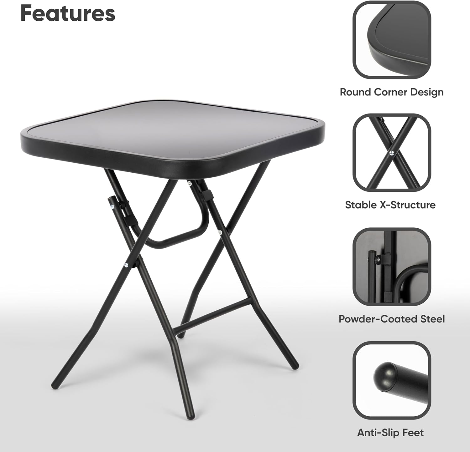 Folding Side Table Patio Indoor & Outdoor Furniture  Coffee Drink Summer Metal Legs.