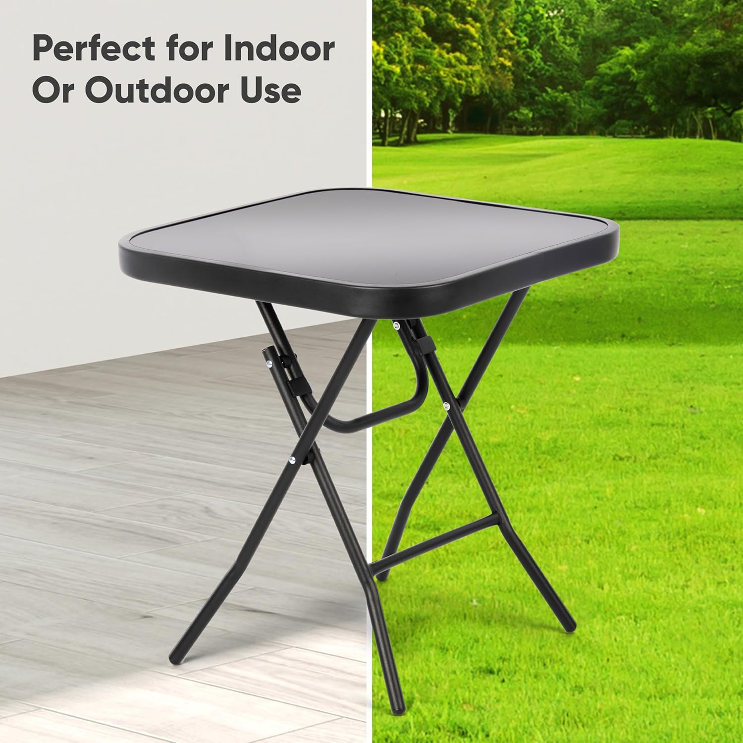 Folding Side Table Patio Indoor & Outdoor Furniture  Coffee Drink Summer Metal Legs.