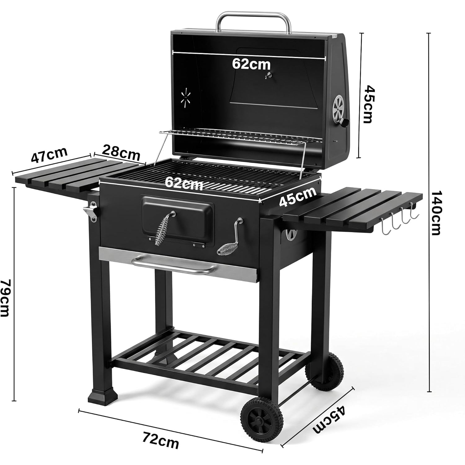 Charcoal BBQ Drum Barrel Grill Coal Large Smoker Portable Adjustable Thermometer