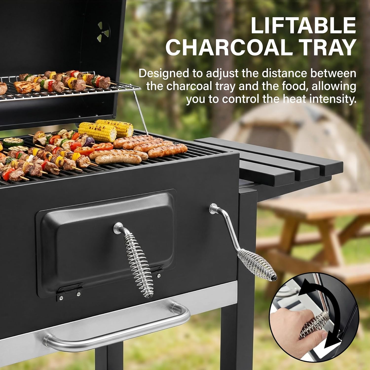 Charcoal BBQ Drum Barrel Grill Coal Large Smoker Portable Adjustable Thermometer