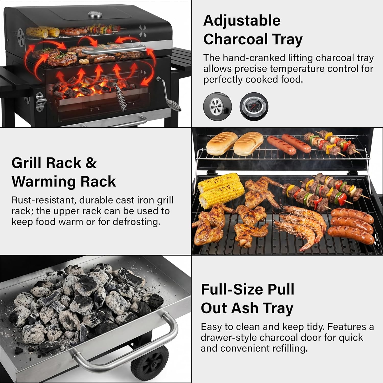 Charcoal BBQ Drum Barrel Grill Coal Large Smoker Portable Adjustable Thermometer