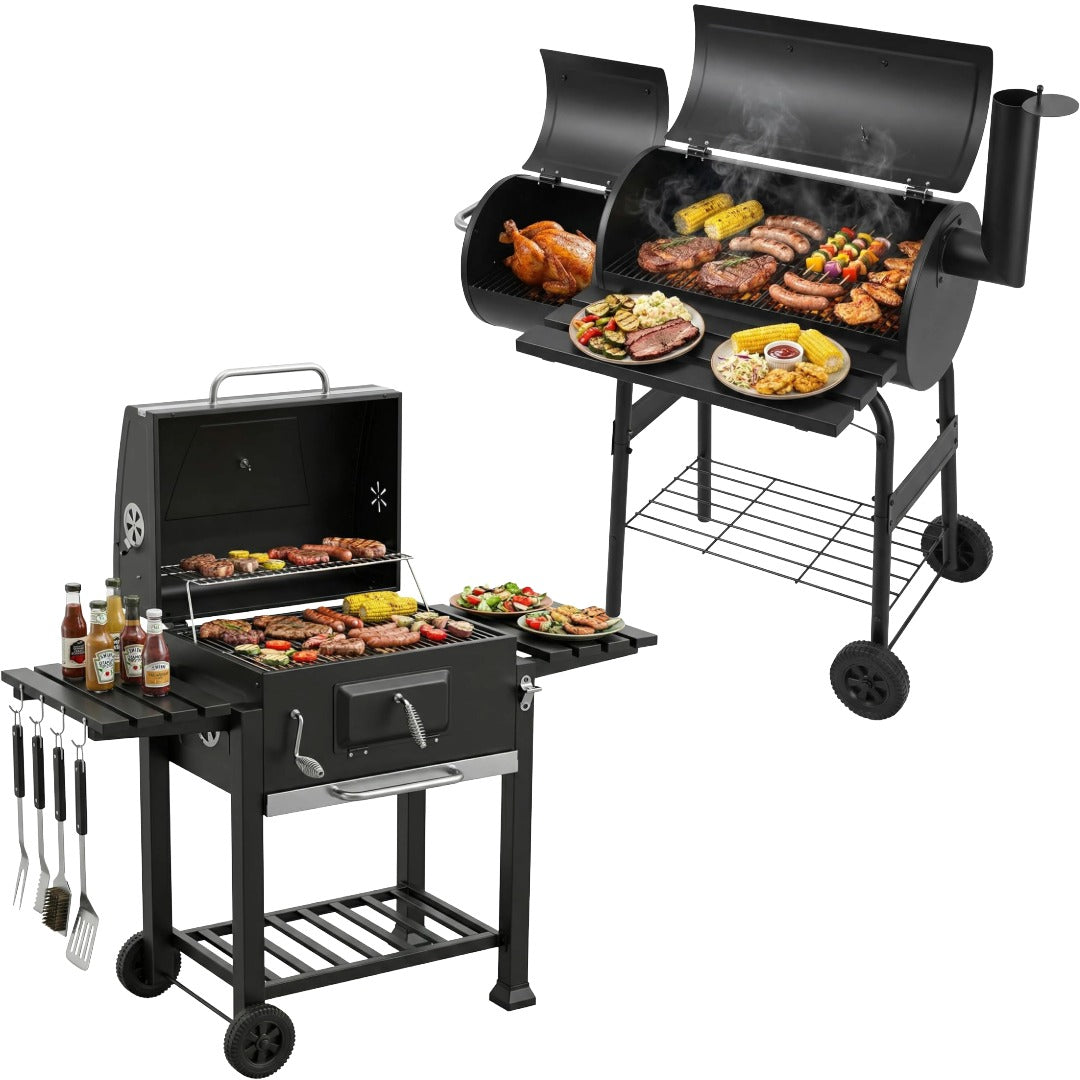 Charcoal BBQ Drum Barrel Grill Coal Large Smoker Portable Adjustable Thermometer