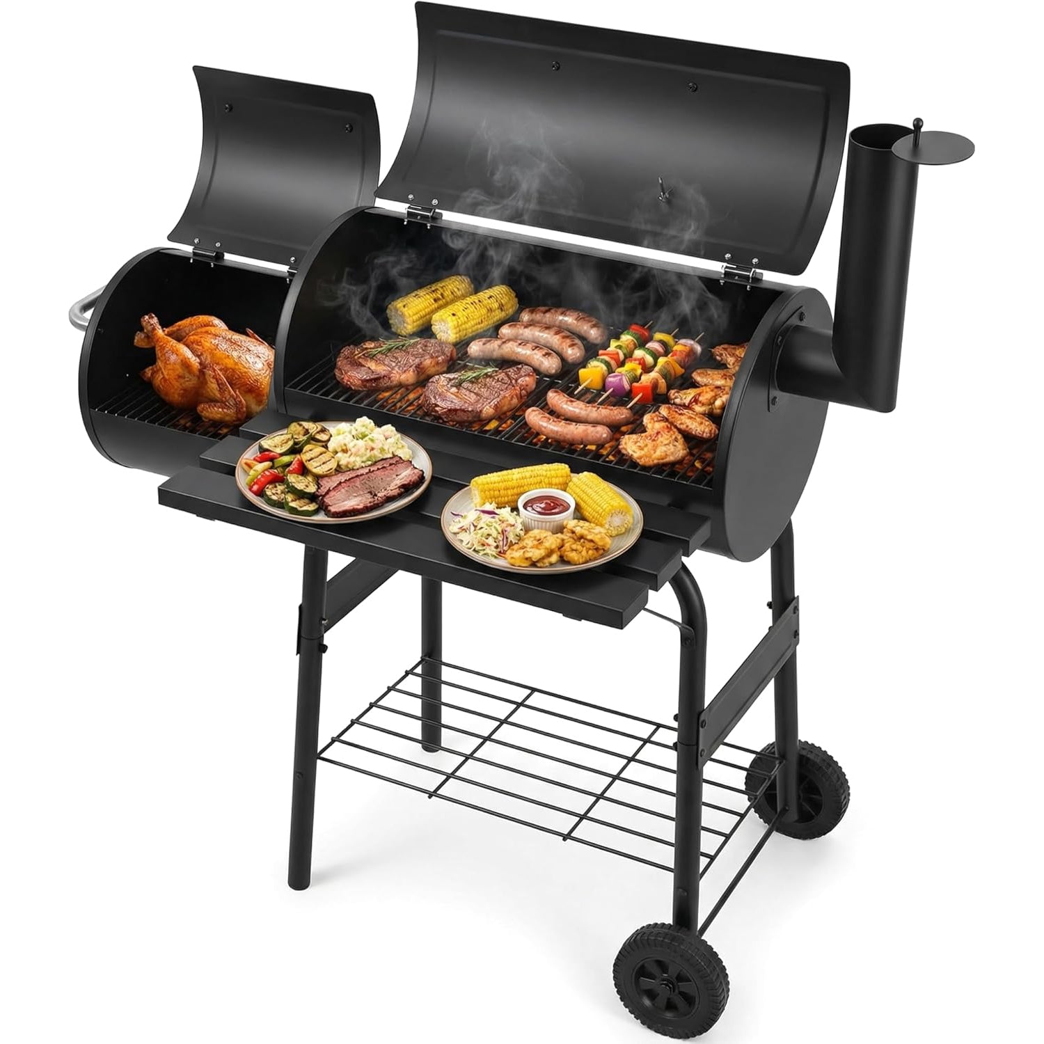 Charcoal BBQ Drum Barrel Grill Coal Large Smoker Portable Adjustable Thermometer