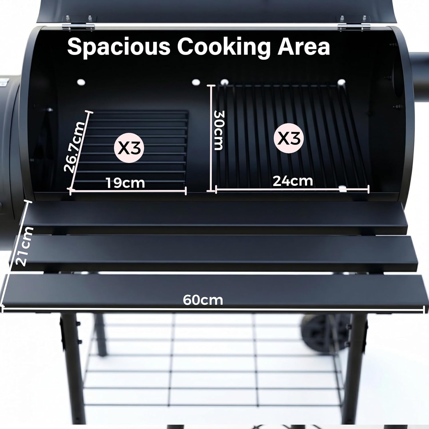 Charcoal BBQ Drum Barrel Grill Coal Large Smoker Portable Adjustable Thermometer