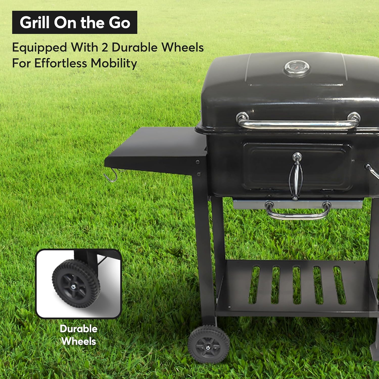Barbecue Grill Large Portable Charcoal BBQ Smoker Side Table Adjustable Wheels