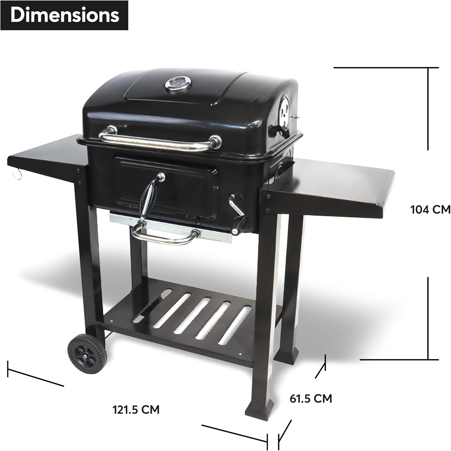 Barbecue Grill Large Portable Charcoal BBQ Smoker Side Table Adjustable Wheels