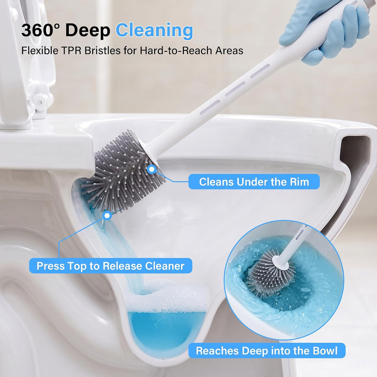 Toilet Brush and Holder Set Quick Drying Deep Cleaning Bathroom Toilet Cleaner
