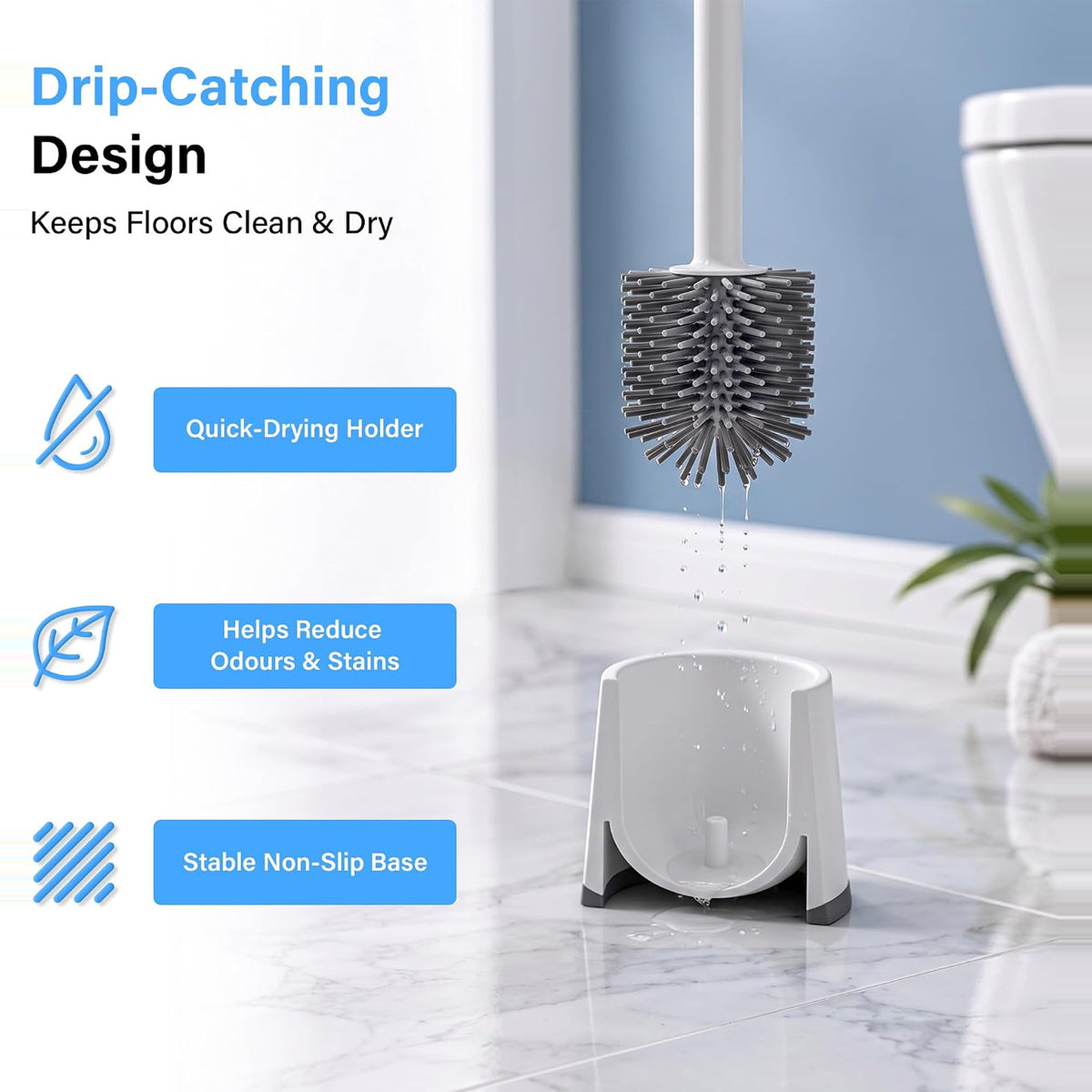 Toilet Brush and Holder Set Quick Drying Deep Cleaning Bathroom Toilet Cleaner